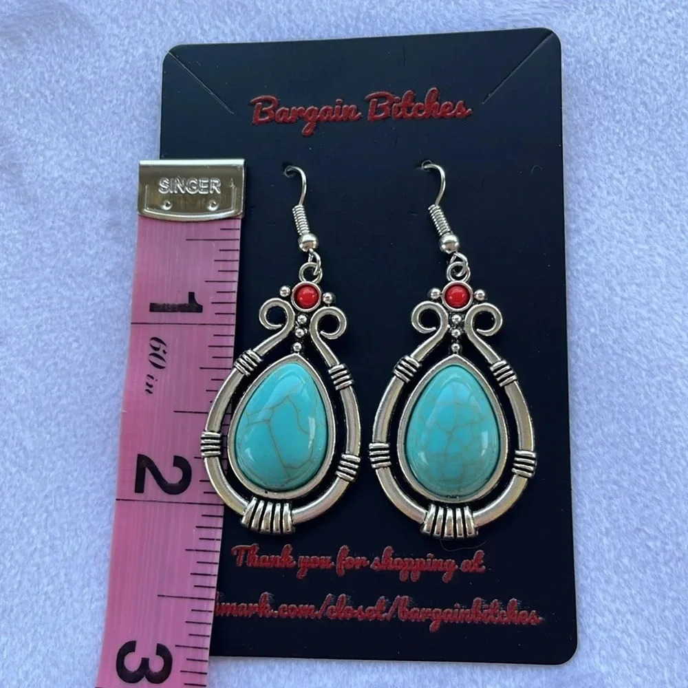 New bohemian silver tone antique finish hook teardrop earrings western